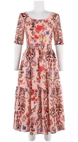 Melanie Dress #2 Boat Neck 1/2 Sleeve Midi Plus Length Linen (Chinese Panel)