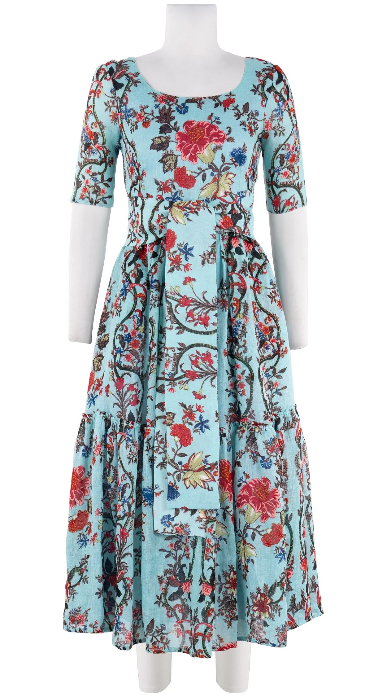 Melanie Dress #2 Boat Neck 1/2 Sleeve Midi Plus Length Linen (Chinese Panel)