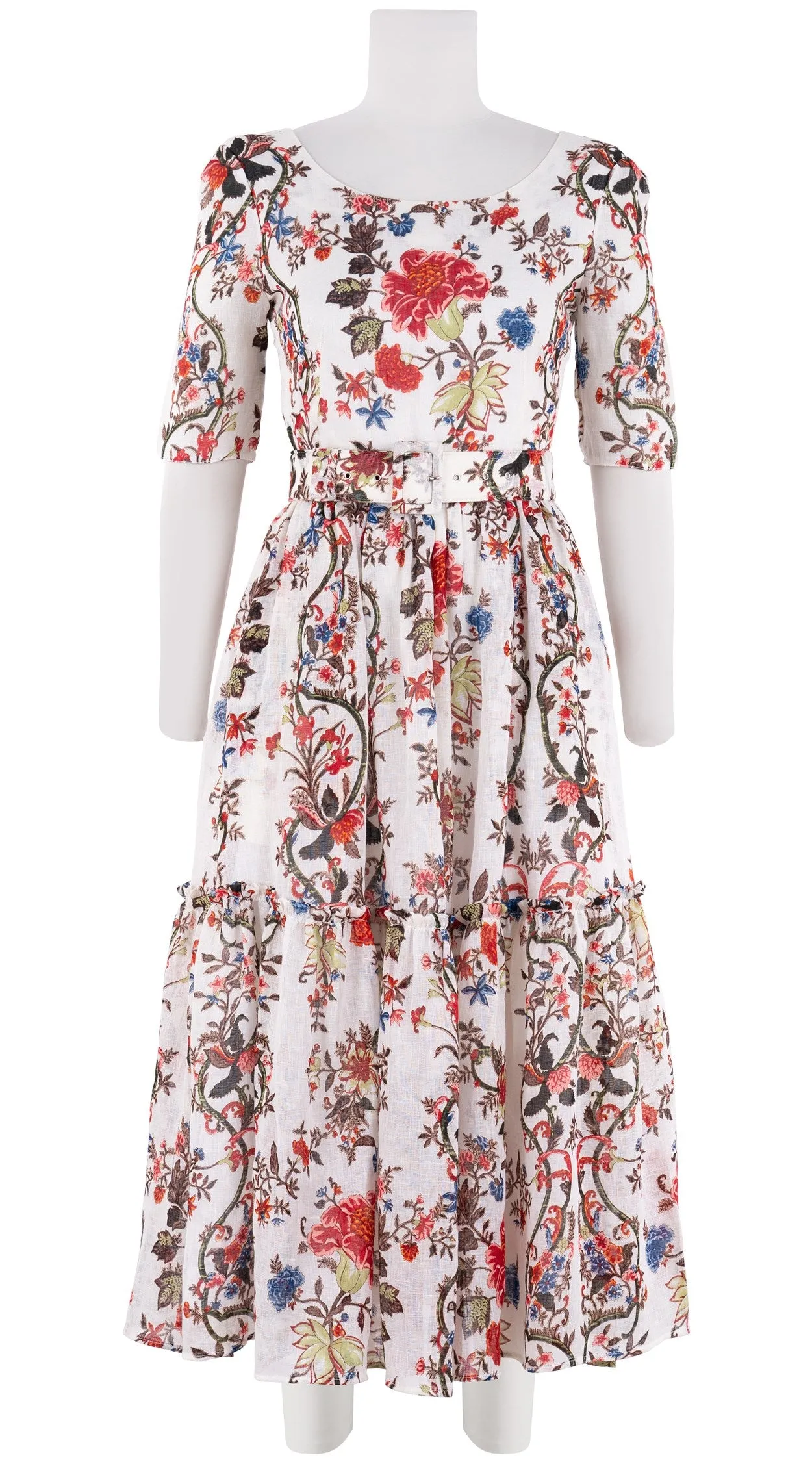 Melanie Dress #2 Boat Neck 1/2 Sleeve Midi Plus Length Linen (Chinese Panel)