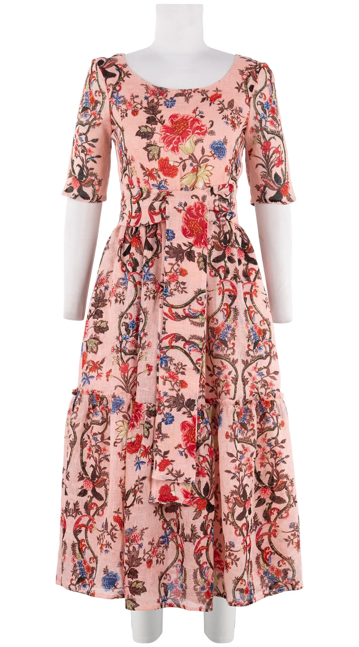 Melanie Dress #2 Boat Neck 1/2 Sleeve Midi Plus Length Linen (Chinese Panel)