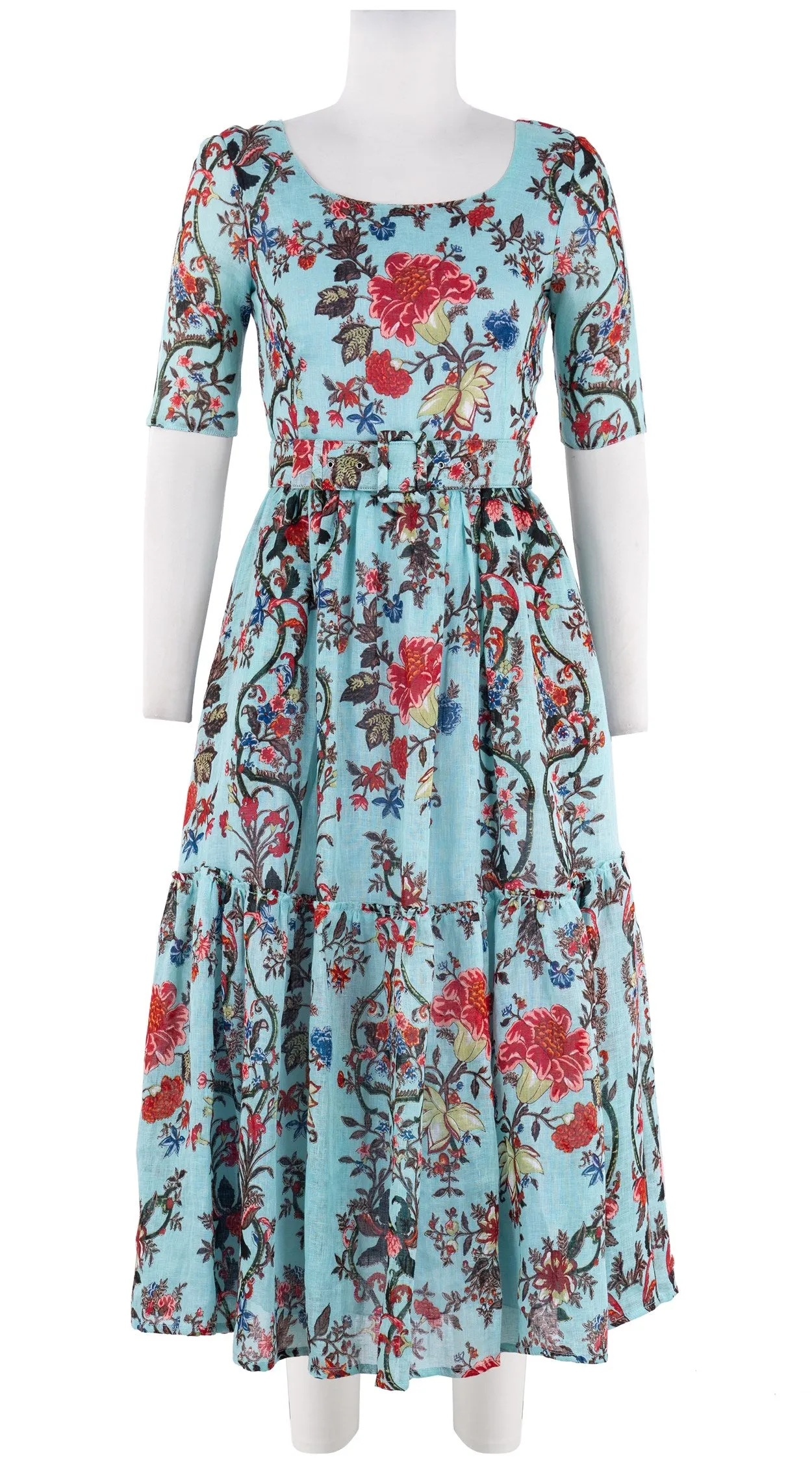 Melanie Dress #2 Boat Neck 1/2 Sleeve Midi Plus Length Linen (Chinese Panel)