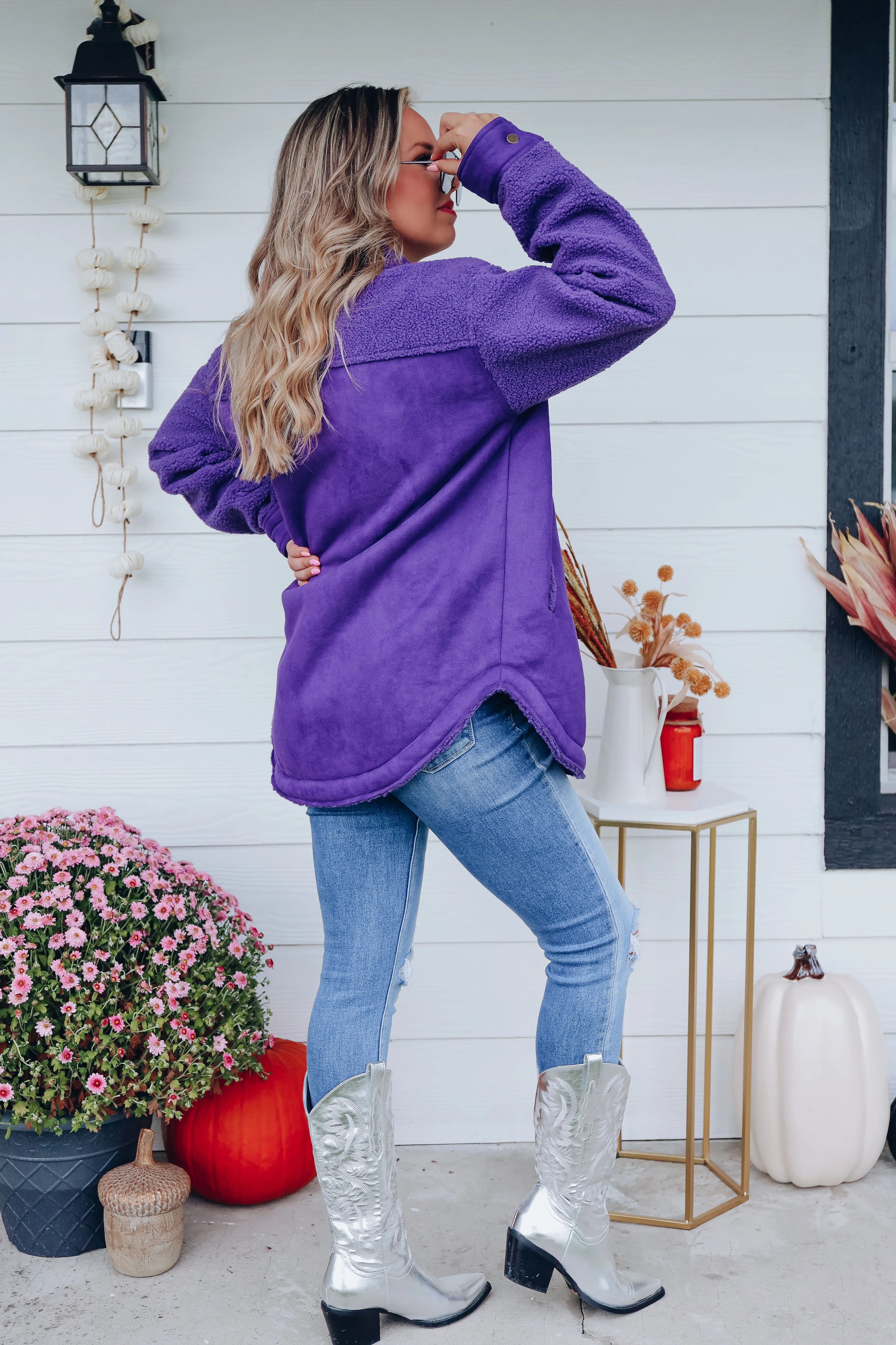 Minnesota Mix Sherpa and Faux Suede Shacket - Purple