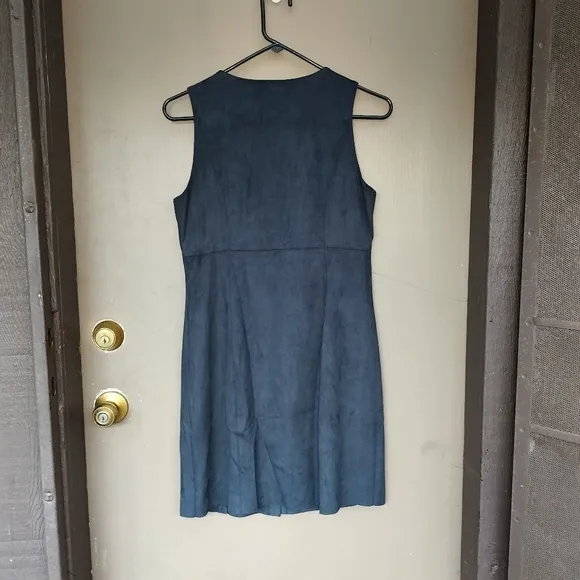 Naked Zebra Faux Suede Snap Up Sleeveless Dress Dark Gray