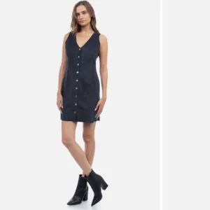 Naked Zebra Faux Suede Snap Up Sleeveless Dress Dark Gray