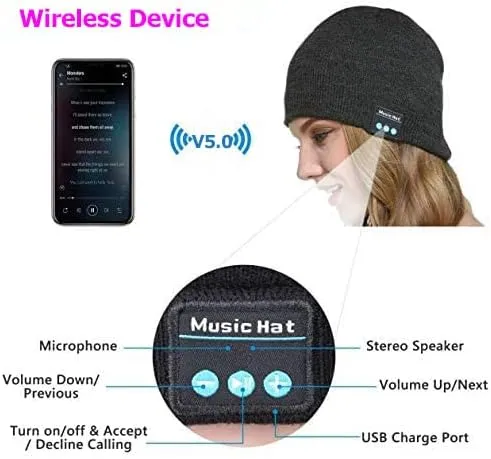 New Sminiker Bluetooth Beanie Hat V5.0 Bluetooth Hat Bluetooth Knit Cap Hands-Free, washable, Green