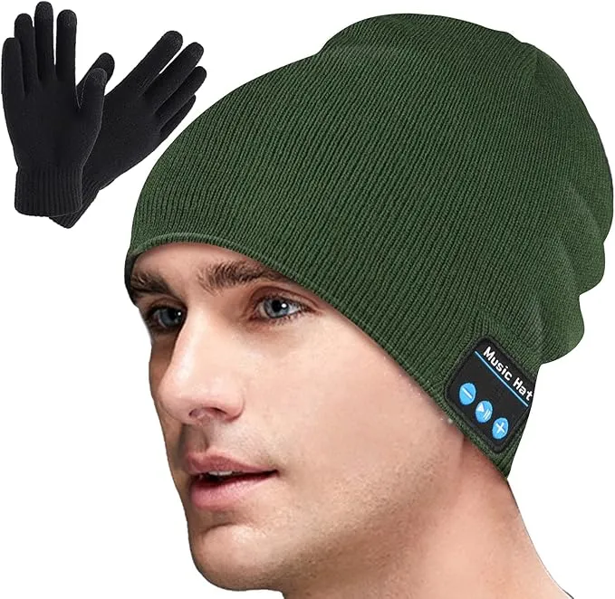 New Sminiker Bluetooth Beanie Hat V5.0 Bluetooth Hat Bluetooth Knit Cap Hands-Free, washable, Green