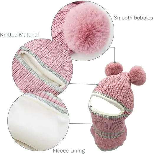 NEW Uniyoung Baby Unisex Winter Warm Hat Knit Double Pom Pom Beanie with Fleece Lining (Black) Ages 1-5