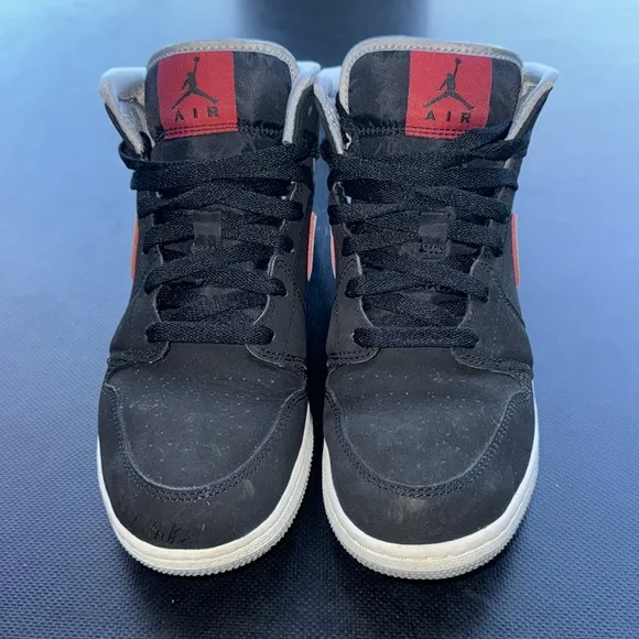 Nike Air Jordan 1 Mid Black Particle Grey Gym Red, Youth Size 6.5