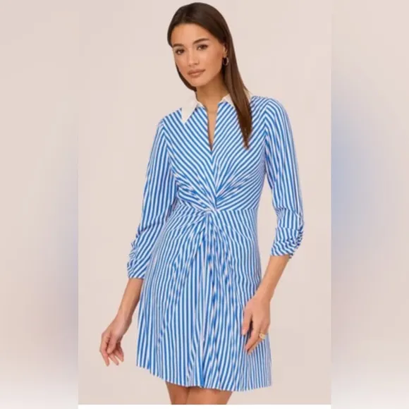 NWT Adrianna Adrianna Papell Size 14 Stripe Print Twist Dress