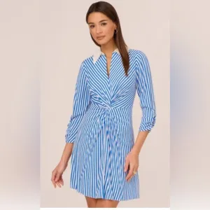 NWT Adrianna Adrianna Papell Size 14 Stripe Print Twist Dress