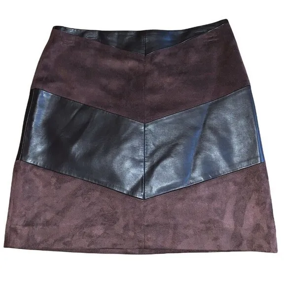 NWT The Limited Brown Black faux leather Suede A-line mini skirt,‎ sz 0 $69.95