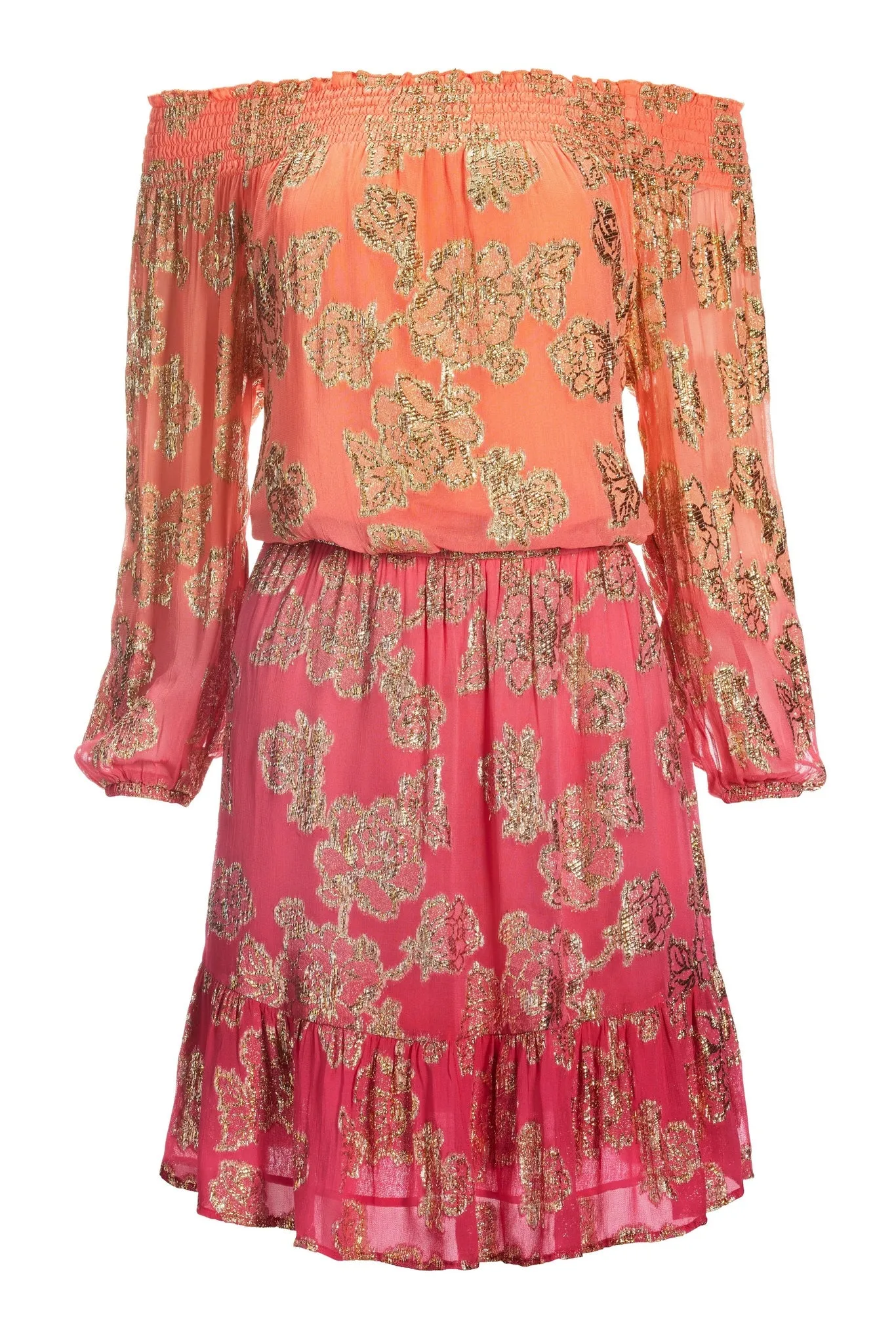 Ombre Metallic Off-The-Shoulder Dress Pink