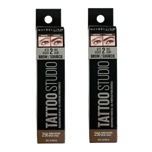 Pack of 2 Maybelline New York Tattoo Studio Waterproof Brow Gel, Warm Brown # 256