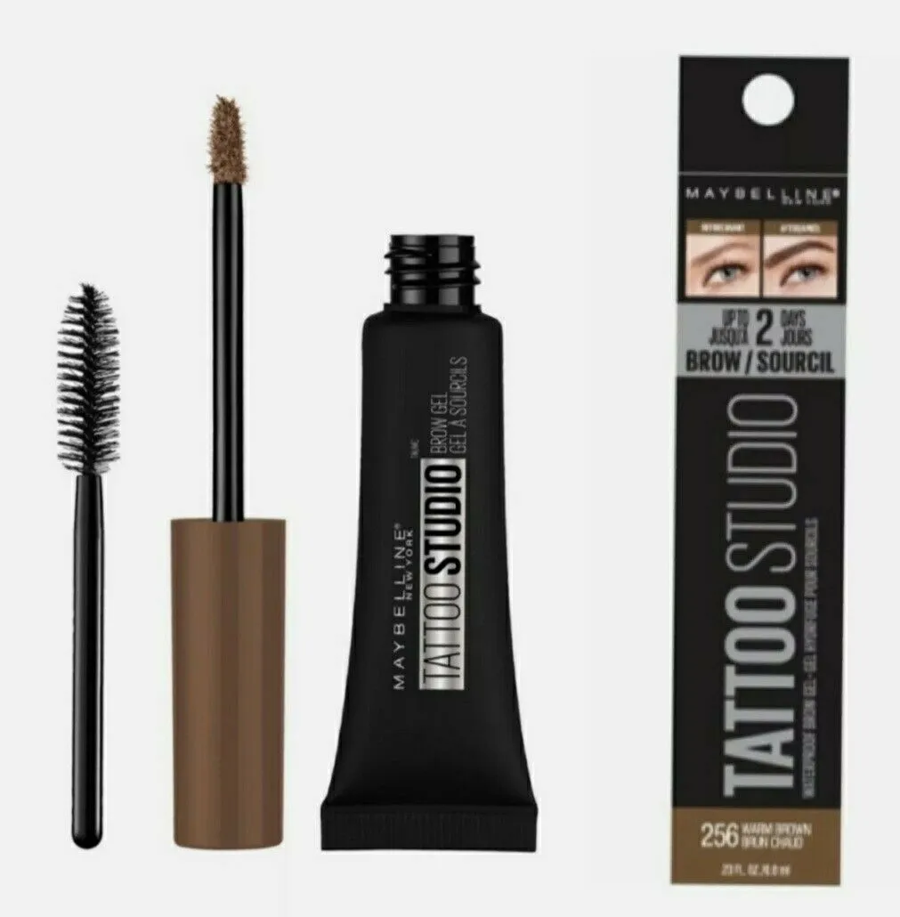 Pack of 2 Maybelline New York Tattoo Studio Waterproof Brow Gel, Warm Brown # 256