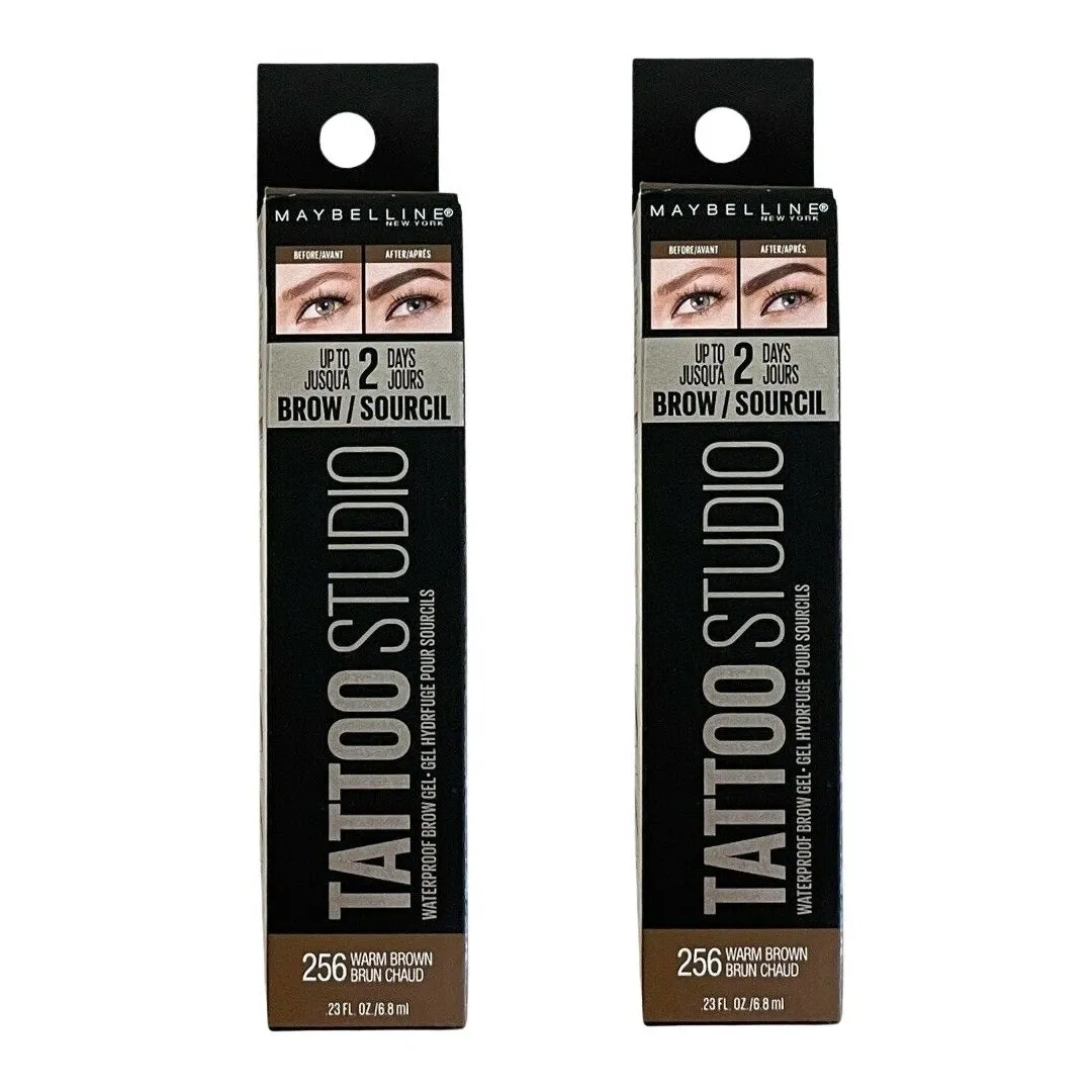 Pack of 2 Maybelline New York Tattoo Studio Waterproof Brow Gel, Warm Brown # 256