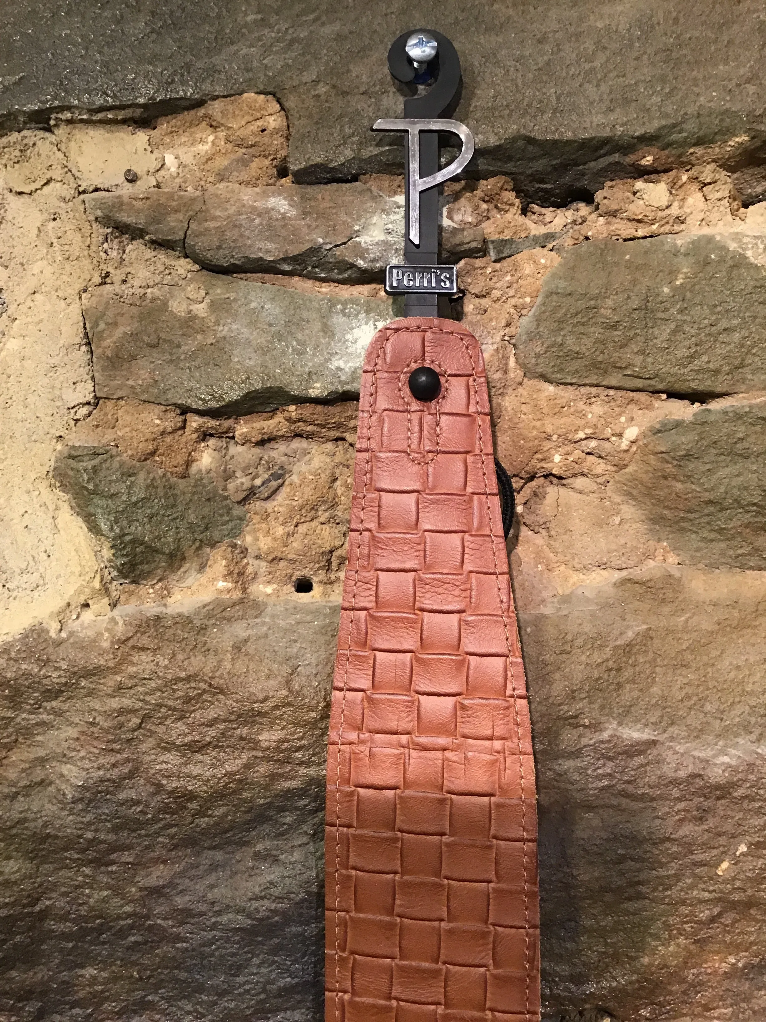 Perri’s Leathers 2.5” steel plated embossed leather tan guitar strap
