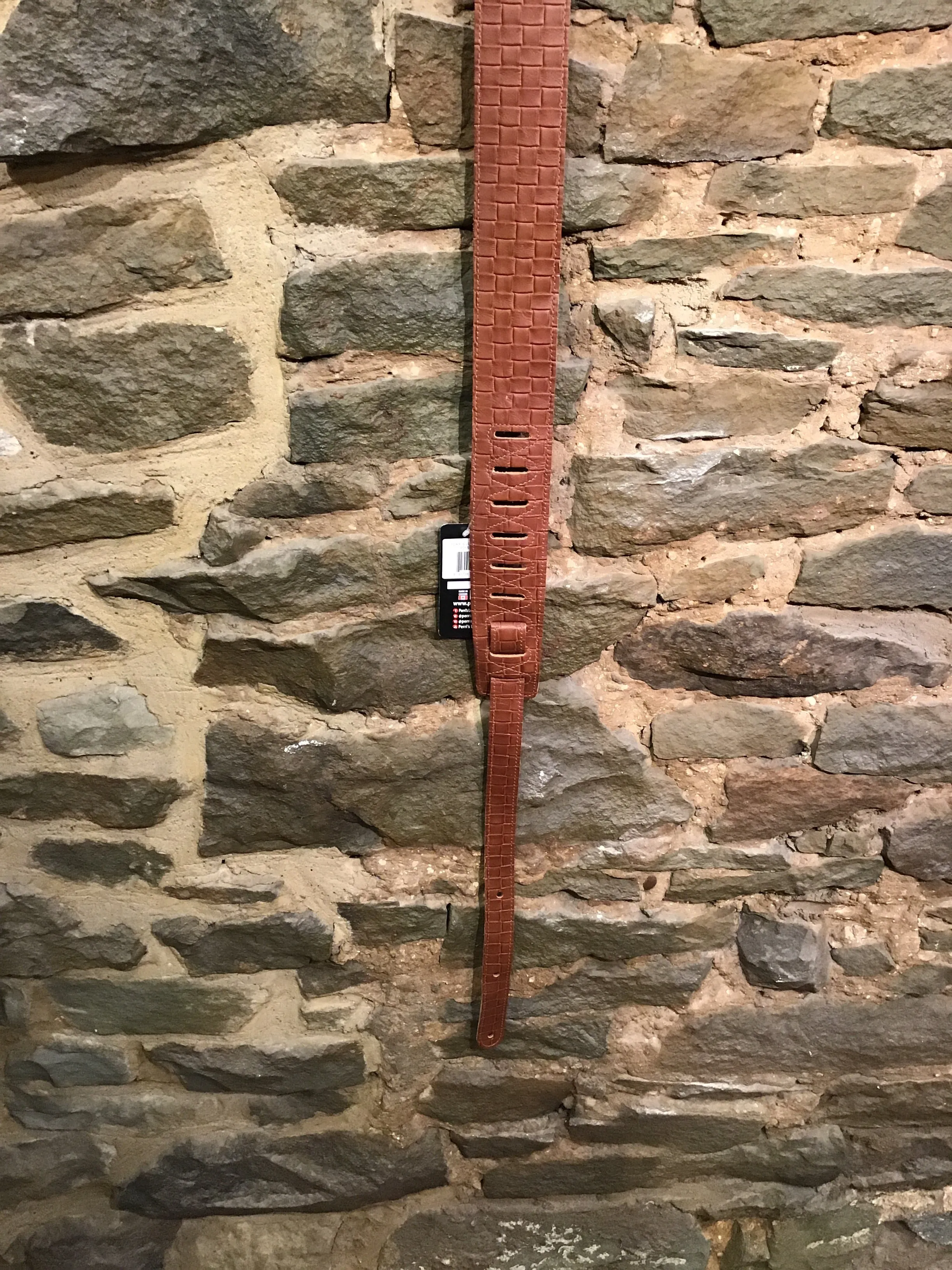 Perri’s Leathers 2.5” steel plated embossed leather tan guitar strap