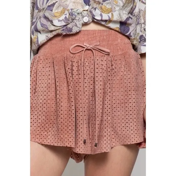 POL Mauve Pink Vegan Suede Elastic Waist Relaxed Fit Shorts