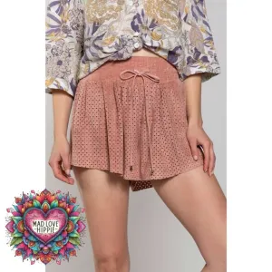 POL Mauve Pink Vegan Suede Elastic Waist Relaxed Fit Shorts