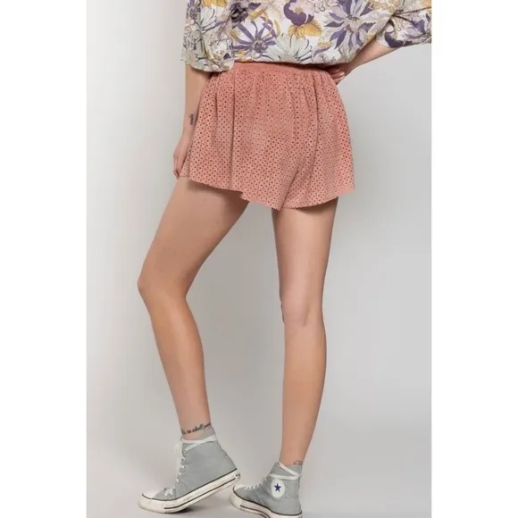 POL Mauve Pink Vegan Suede Elastic Waist Relaxed Fit Shorts