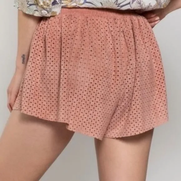 POL Mauve Pink Vegan Suede Elastic Waist Relaxed Fit Shorts