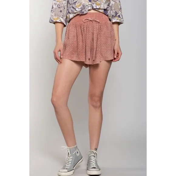 POL Mauve Pink Vegan Suede Elastic Waist Relaxed Fit Shorts