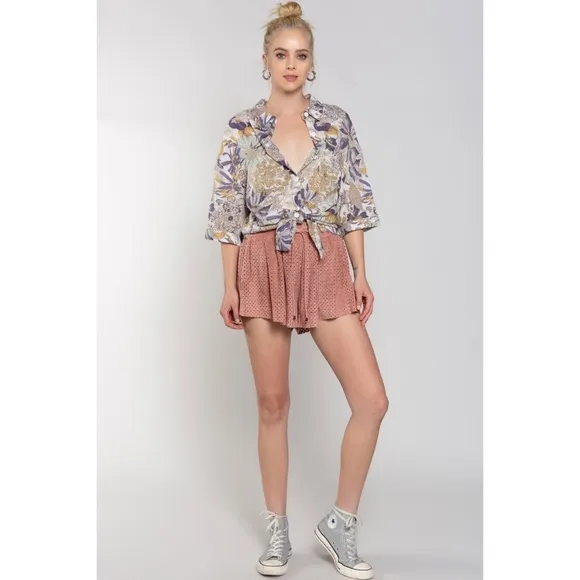 POL Mauve Pink Vegan Suede Elastic Waist Relaxed Fit Shorts