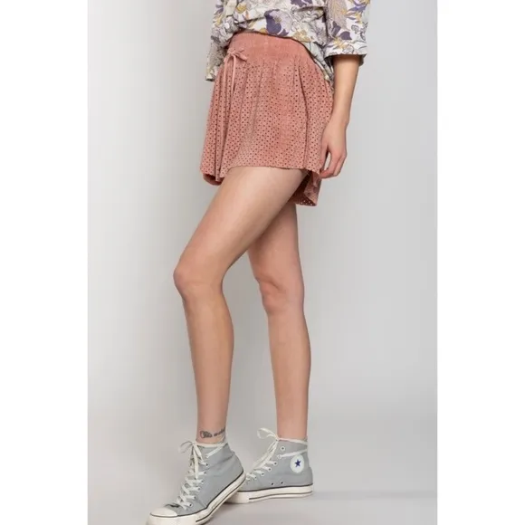 POL Mauve Pink Vegan Suede Elastic Waist Relaxed Fit Shorts