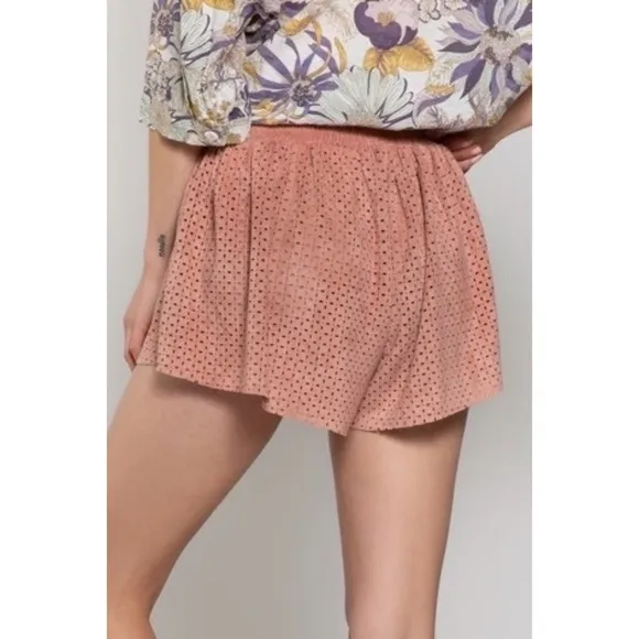 POL Mauve Pink Vegan Suede Elastic Waist Relaxed Fit Shorts