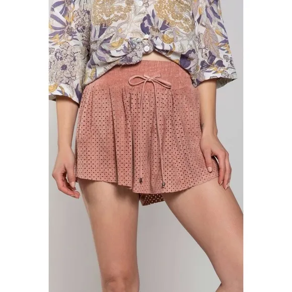 POL Mauve Pink Vegan Suede Elastic Waist Relaxed Fit Shorts