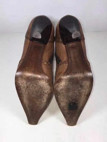 PRADA Brown Square Toe Calf High Boots Side Zip Size 6.5