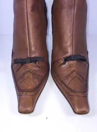 PRADA Brown Square Toe Calf High Boots Side Zip Size 6.5