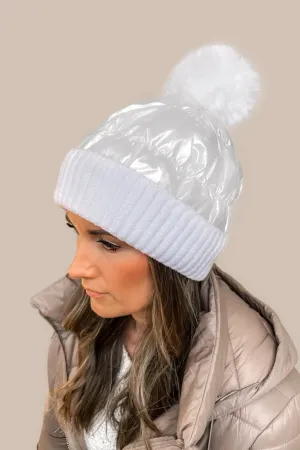 Puffer Pom Beanie - White