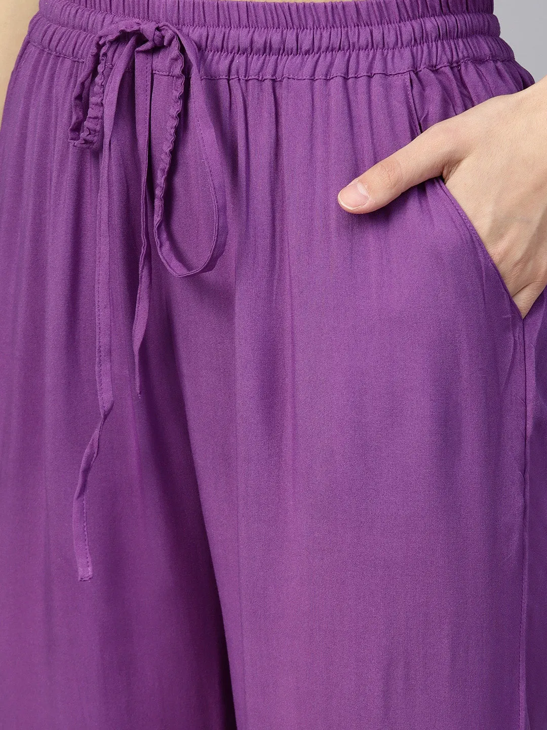 Purple Side Bow Regular Pants