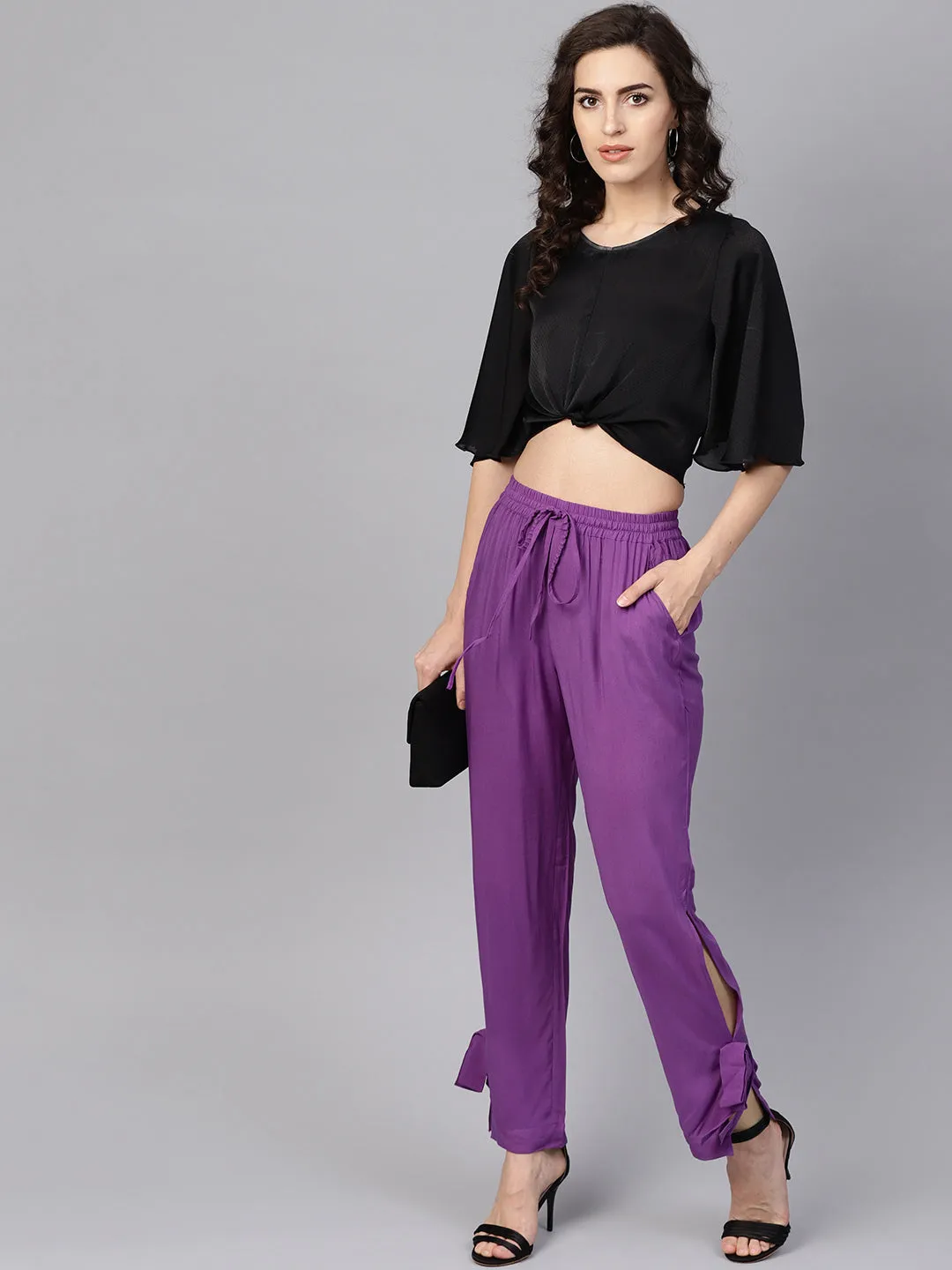 Purple Side Bow Regular Pants
