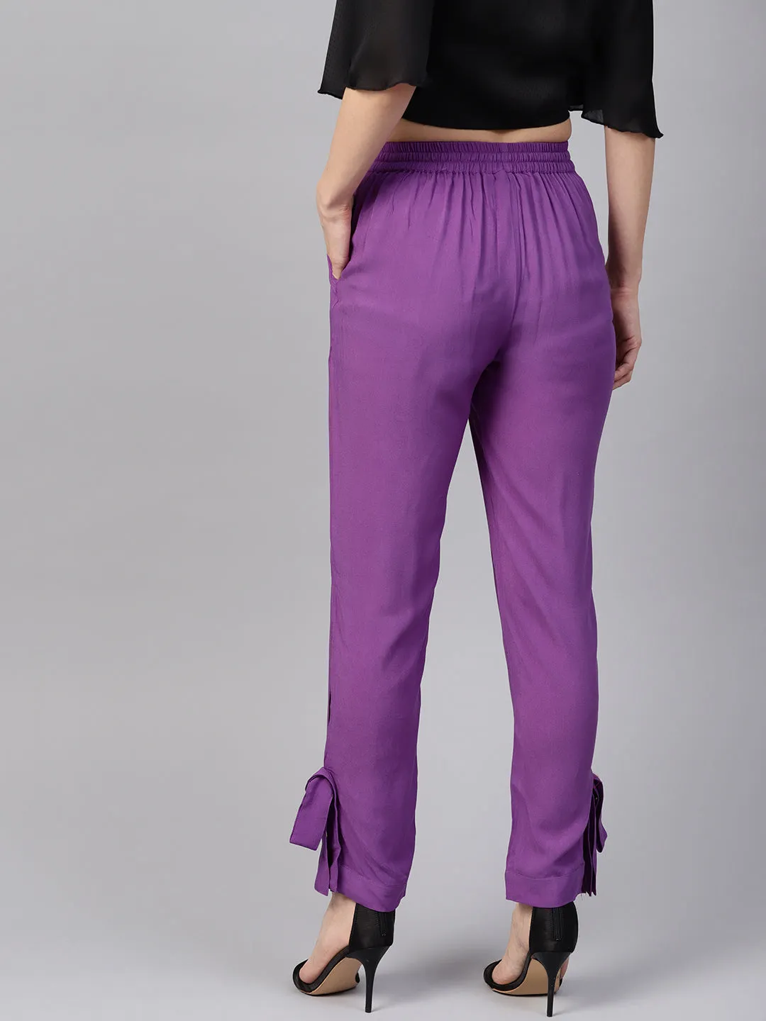 Purple Side Bow Regular Pants