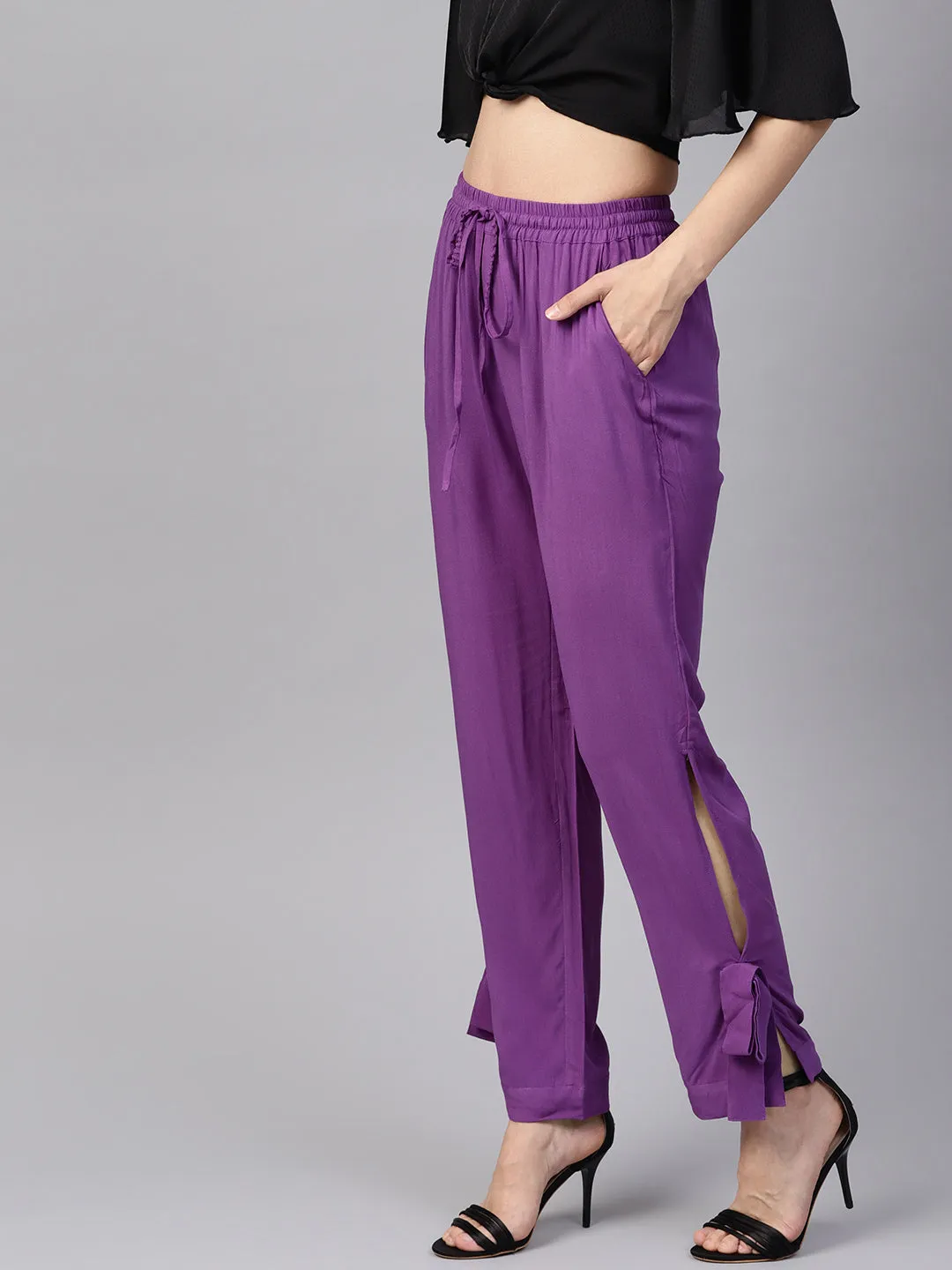 Purple Side Bow Regular Pants