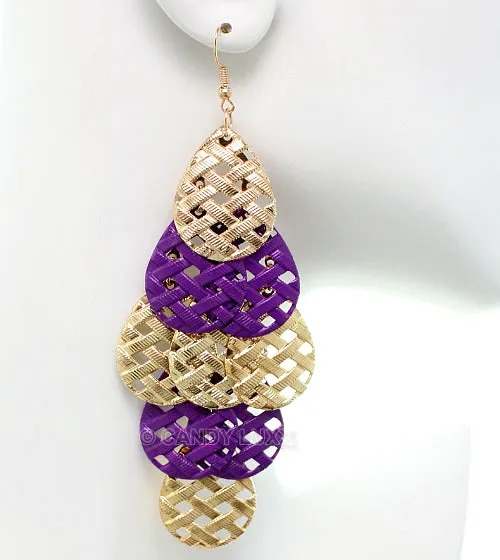 Purple Woven Teardrop Dangle Earrings