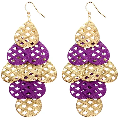 Purple Woven Teardrop Dangle Earrings