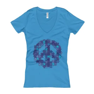 Puzzle Peace Sign Fitted V-Neck T-Shirt