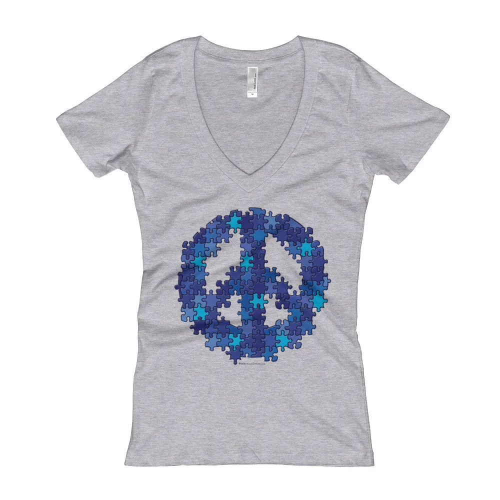 Puzzle Peace Sign Fitted V-Neck T-Shirt