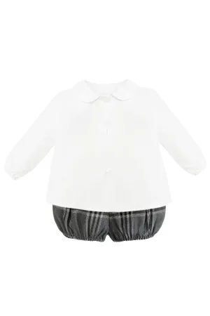 "Lucas" White Shirt & Grey Tartan Jam Pants
