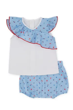 "Marina" Blue Nautical Blouse & Bloomers