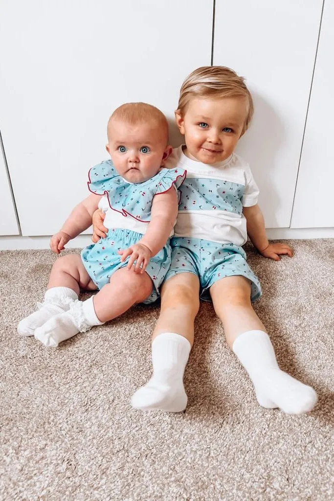 "Marina" Blue Nautical Blouse & Bloomers