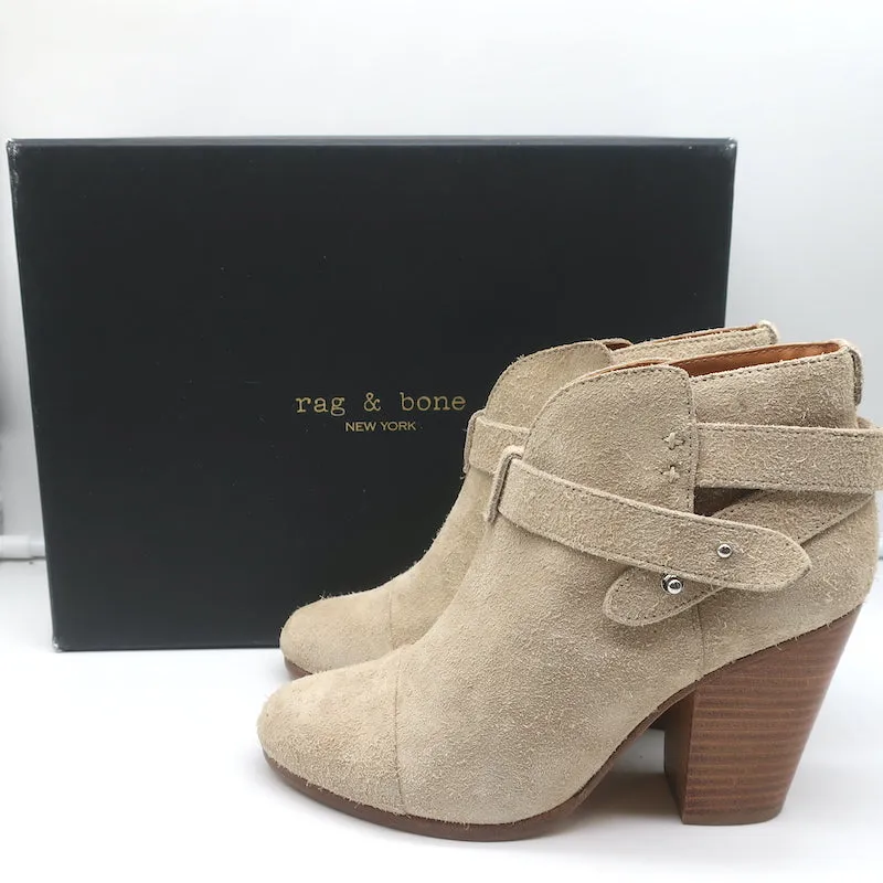 Rag & Bone Harrow Ankle Boots Stucco Suede Size 37.5 High Heel Booties