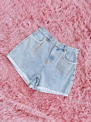 Rockford Crystal Fringe Denim Shorts
