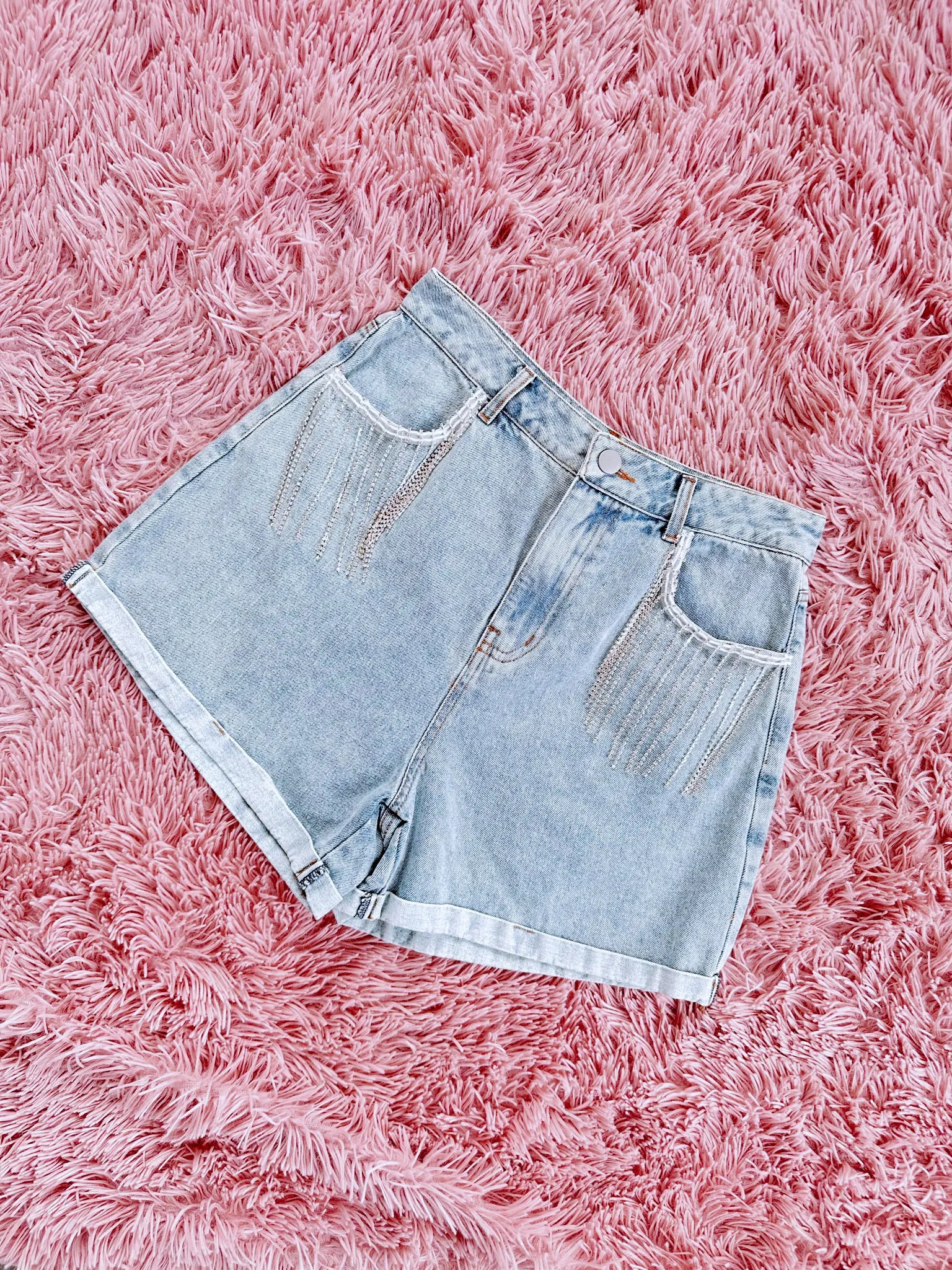 Rockford Crystal Fringe Denim Shorts