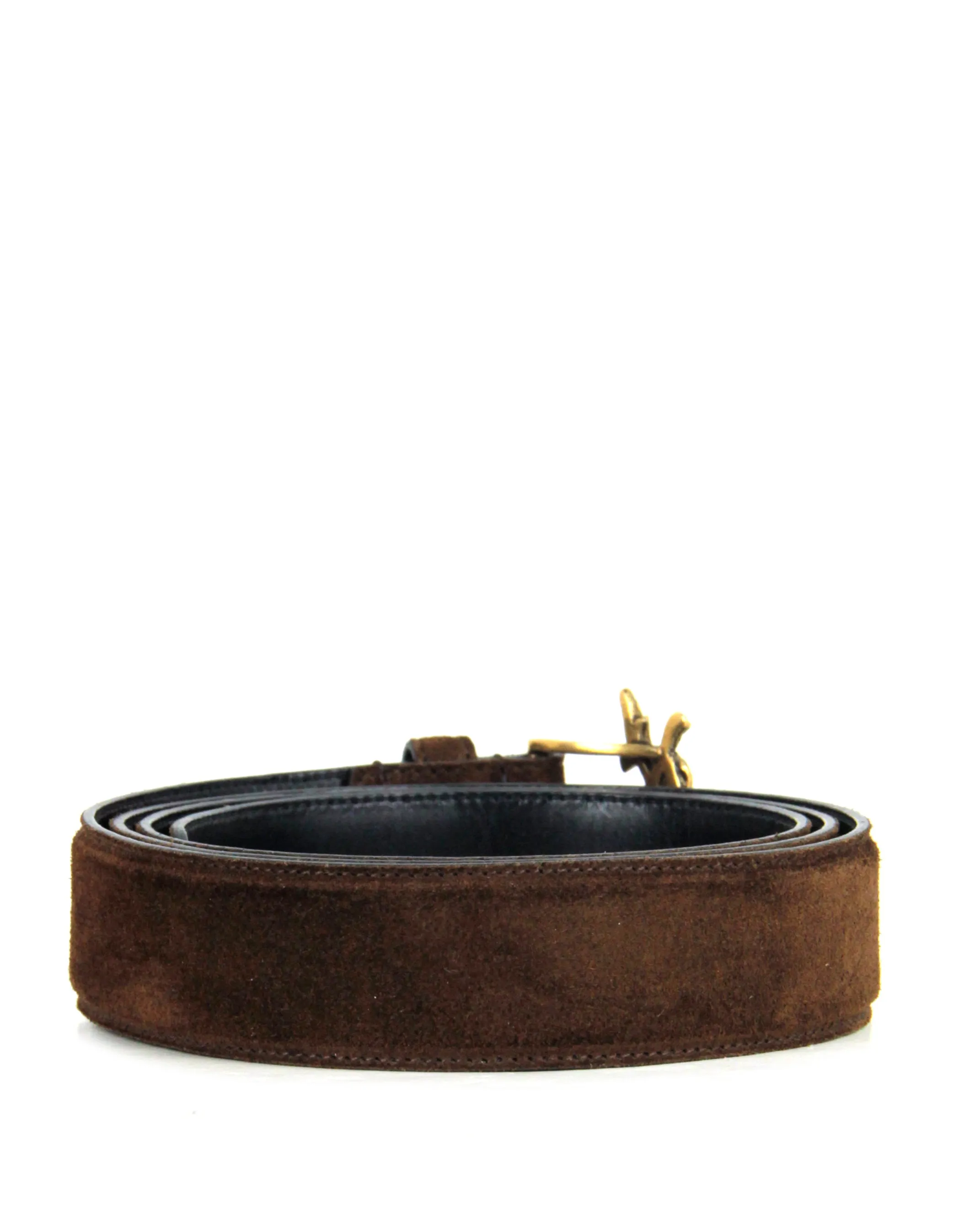 Saint Laurent Brown Suede Logo Buckle Belt sz 85