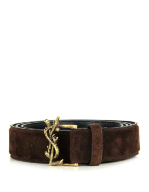 Saint Laurent Brown Suede Logo Buckle Belt sz 85