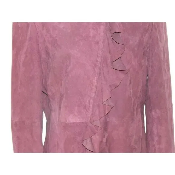 Saks Fifth Avenue Suede Moto Ruffle Jacket Size 8